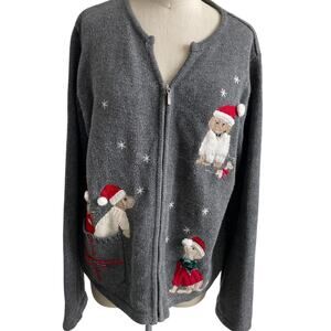 Crazy Horse Full Zipper Christmas Cardigan Novelty Dog Sweater Large